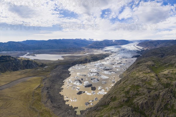 Glacial lake with icebergs