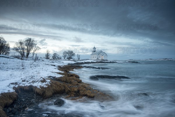 Church on the coast at dusk