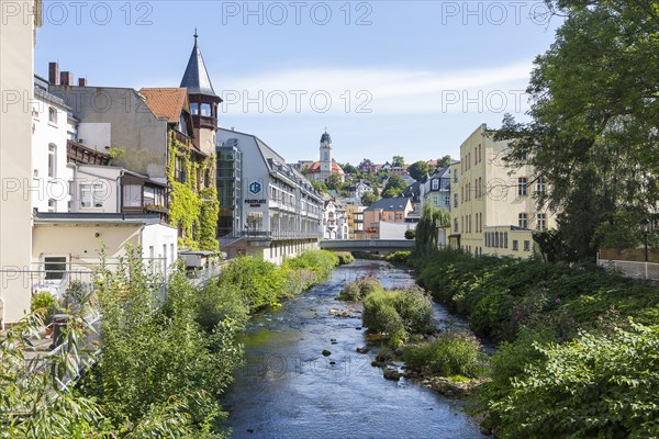 City view with Zwickauer Mulde and Friedenskirche