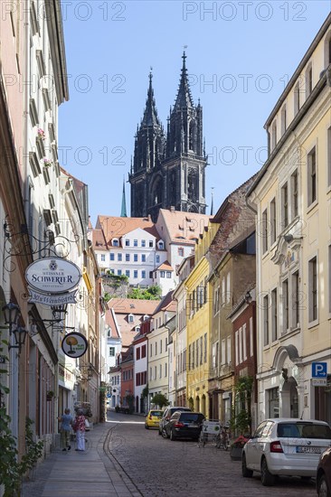 Development Burgstrasse with towers of the cathedral