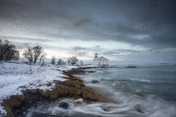 Church on the coast at dusk