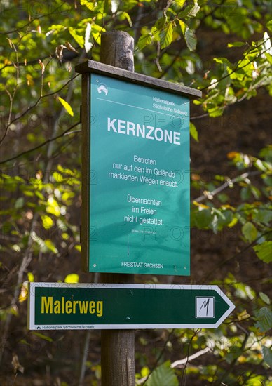 Signpost painter's path at the core zone of the National Park Saxon Switzerland