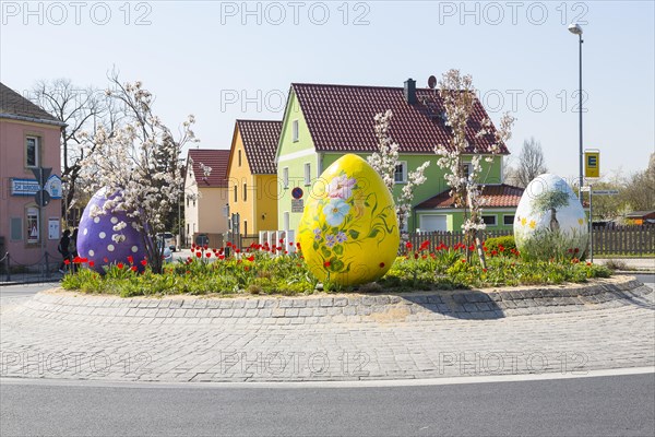 Big easter eggs as decoration in the roundabout
