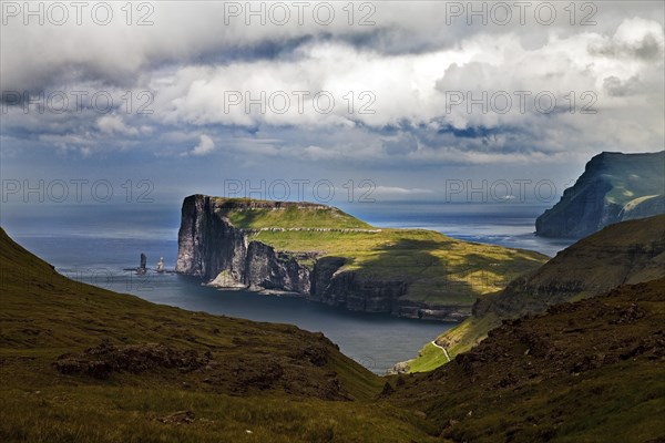 Landscape overlooking the northeast coast of Eysturoy in the North Atlantic from Streymoy