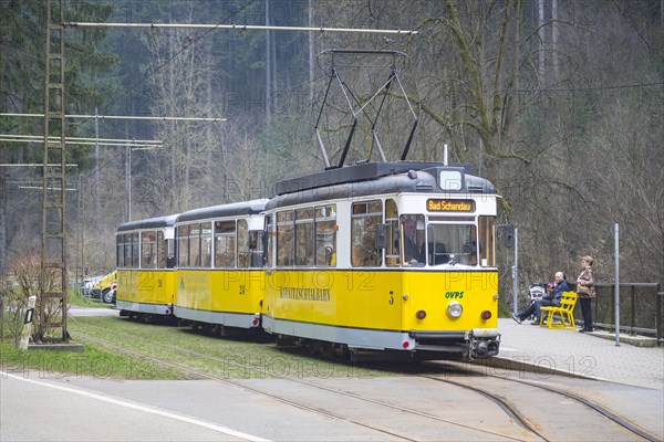 Kirnitzschtalbahn at the Lichtenhain waterfall