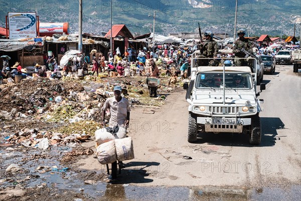 UN blue helmets in jeep on patrol