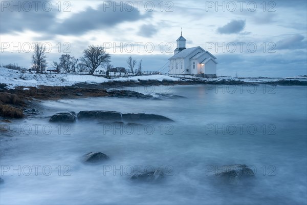 Church on the coast at dusk