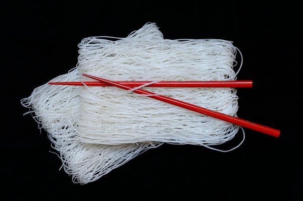 Asian glass noodles with red chopsticks