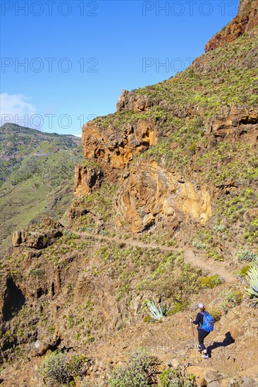 Woman hiking on hiking trail