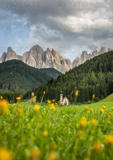 Church of St. John in Ranui with flower meadow