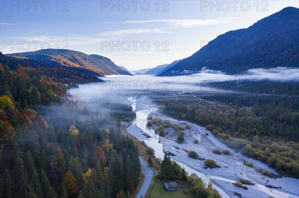 Fog over Isar between Wallgau and Vorderriss