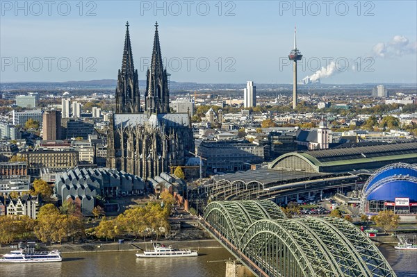 View over the river Rhine to the old town of Cologne