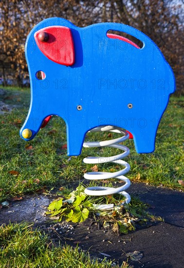 Rain wet seesaw on a playground