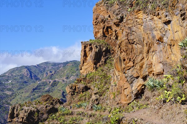 Hiking trail under rock face