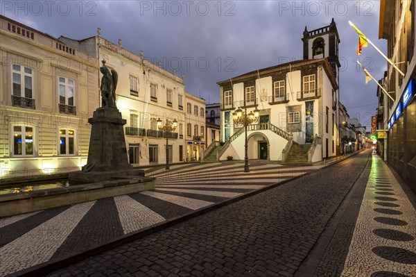 The town hall of Ponta del Gada in the evening