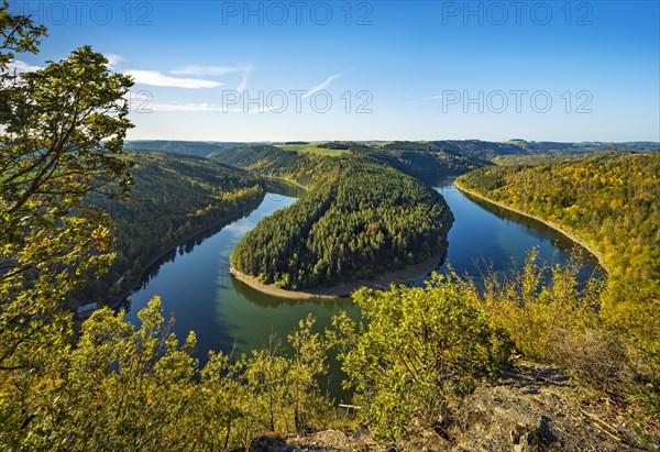 View of the Hohenwarte Reservoir in autumn