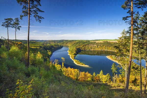 View of the Hohenwarte Reservoir in autumn