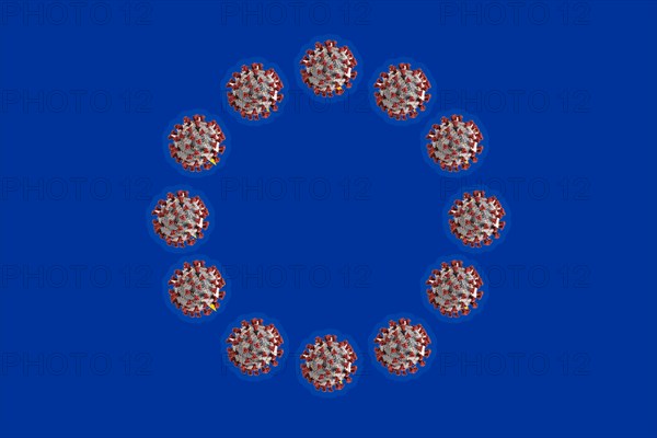 Photomontage, EU flag with corona viruses