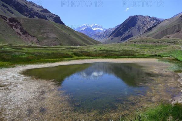 Cerro Aconcagua reflected in a lagoon