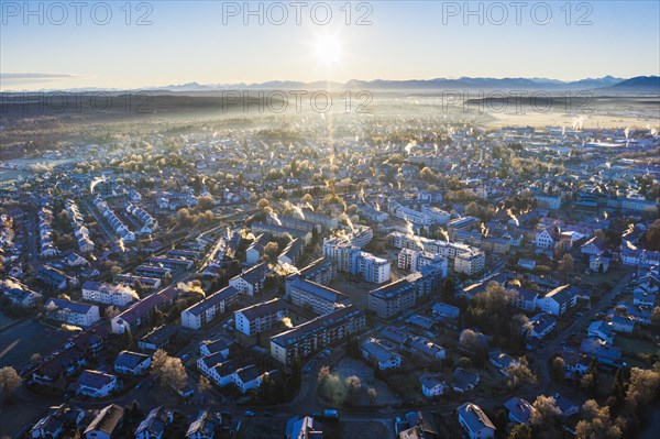 Wolfratshausen in winter at sunrise