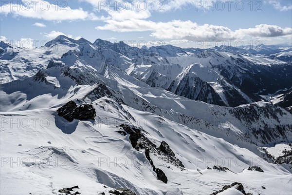 Snow-covered mountain ranges