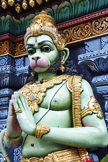 Monkey god Hanuman figure in front of the Shri Krishnan Hindu temple
