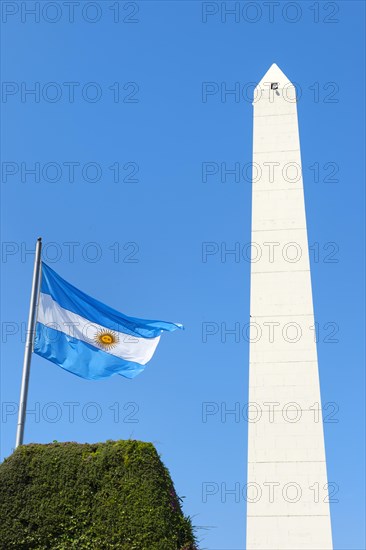 Obelisk and Argentinian flag on Avenue 9 de Julio