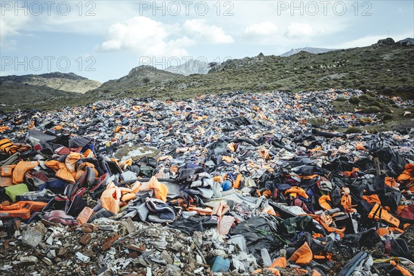 Life jackets of refugees at the garbage dump near Molivos