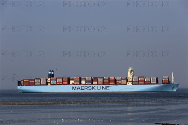 Container ship in the Jade fairway off Minsener Oog