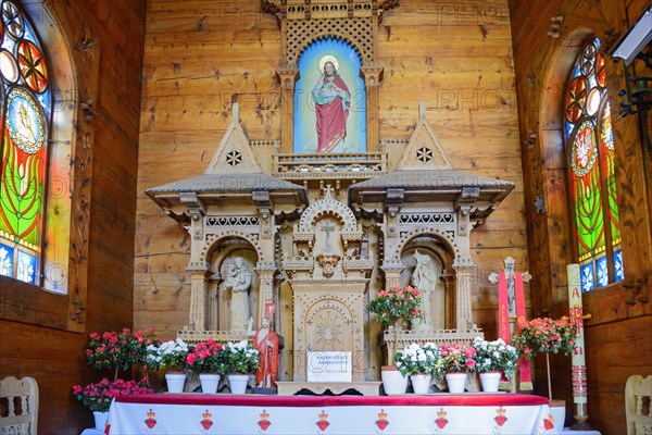 Interior of the Jaszczurowka Chapel in Zakopane style