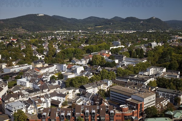 Panoramic view from the Godesburg Castle to the district Bad Godesberg in direction Siebengebirge