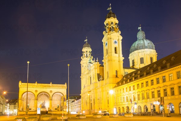 Illuminated Feldherrenhalle and Theatine Church