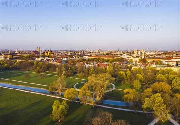 English garden with Schwabinger Bach in the morning light