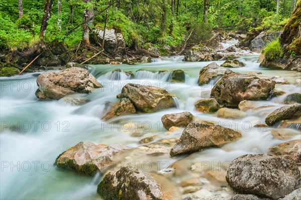 Mountain stream Ramsauer Ache in the enchanted forest