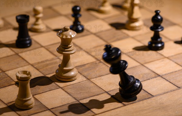 Chessboard with wooden chessmen