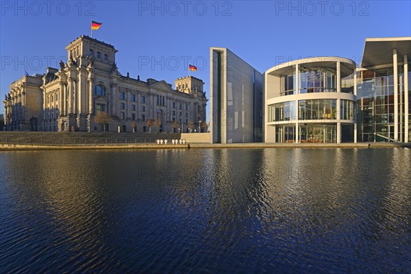Reichstag and Paul Loebe House on the Spree