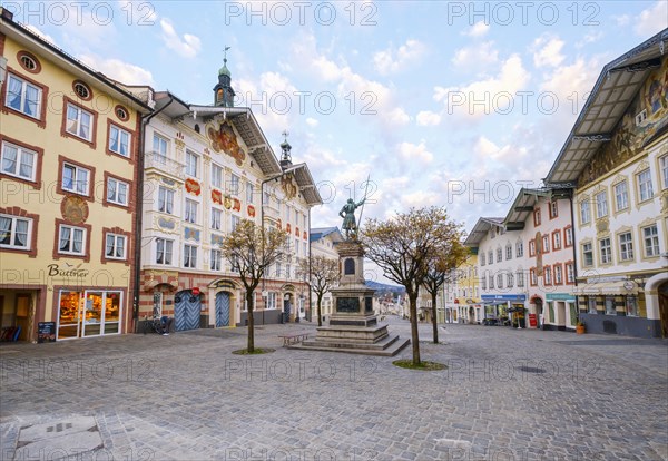 Empty market street with winegrower monument