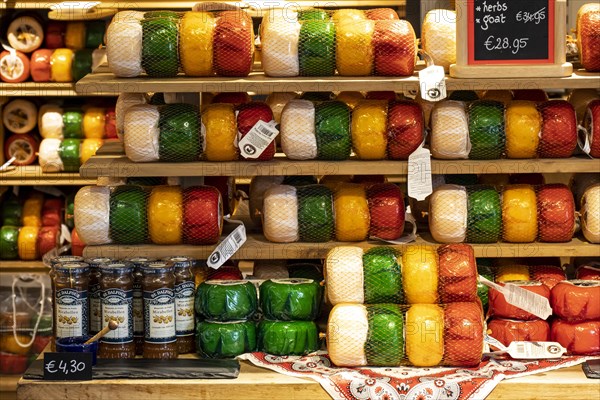 Various cheeses for sale in a cheese dairy