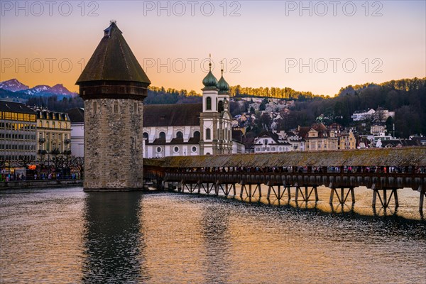 View over the river Reuss to the Chapel Bridge