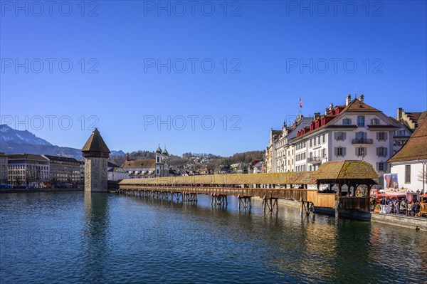 View over the river Reuss to the Chapel Bridge