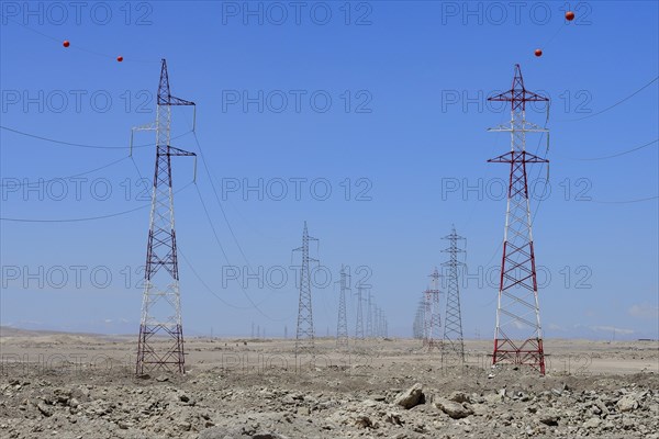 High voltage pylons in the Atacama Desert