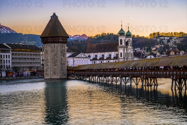 View over the river Reuss to the Chapel Bridge