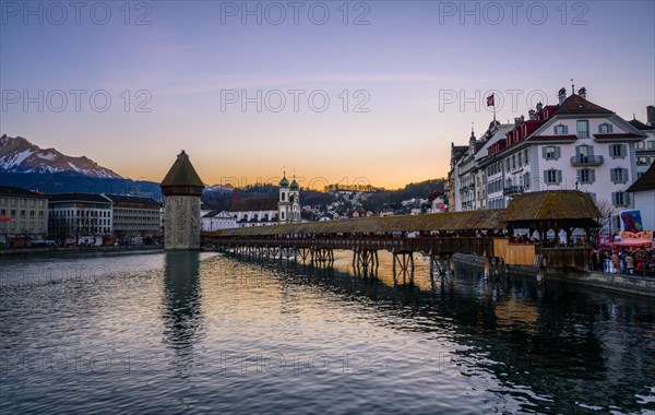 View over the river Reuss to the Chapel Bridge