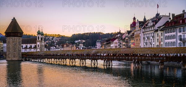 View over the river Reuss to the Chapel Bridge