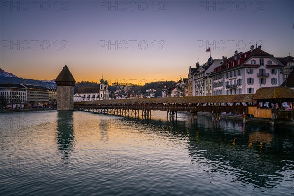 View over the river Reuss to the Chapel Bridge