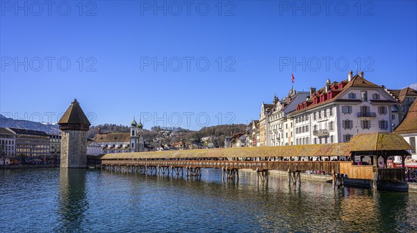 View over the river Reuss to the Chapel Bridge