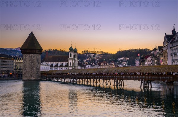 View over the river Reuss to the Chapel Bridge