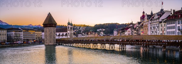 View over the river Reuss to the Chapel Bridge