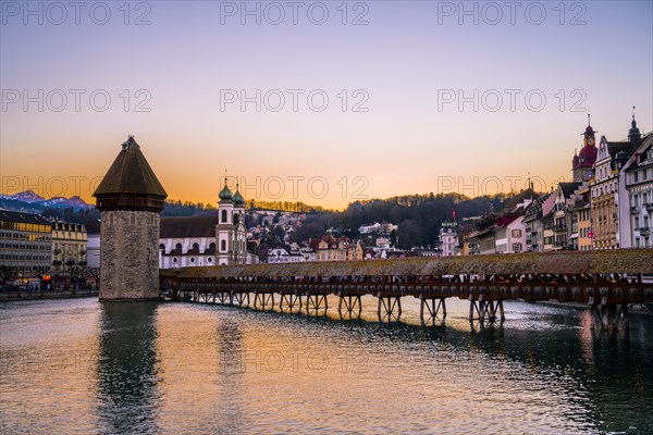 View over the river Reuss to the Chapel Bridge