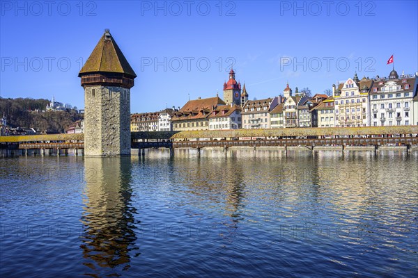 Panoramic view over the river Reuss to the Chapel Bridge and Water Tower